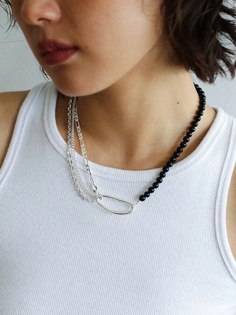 Black Agate Splicing Multi-layer Chain Necklace