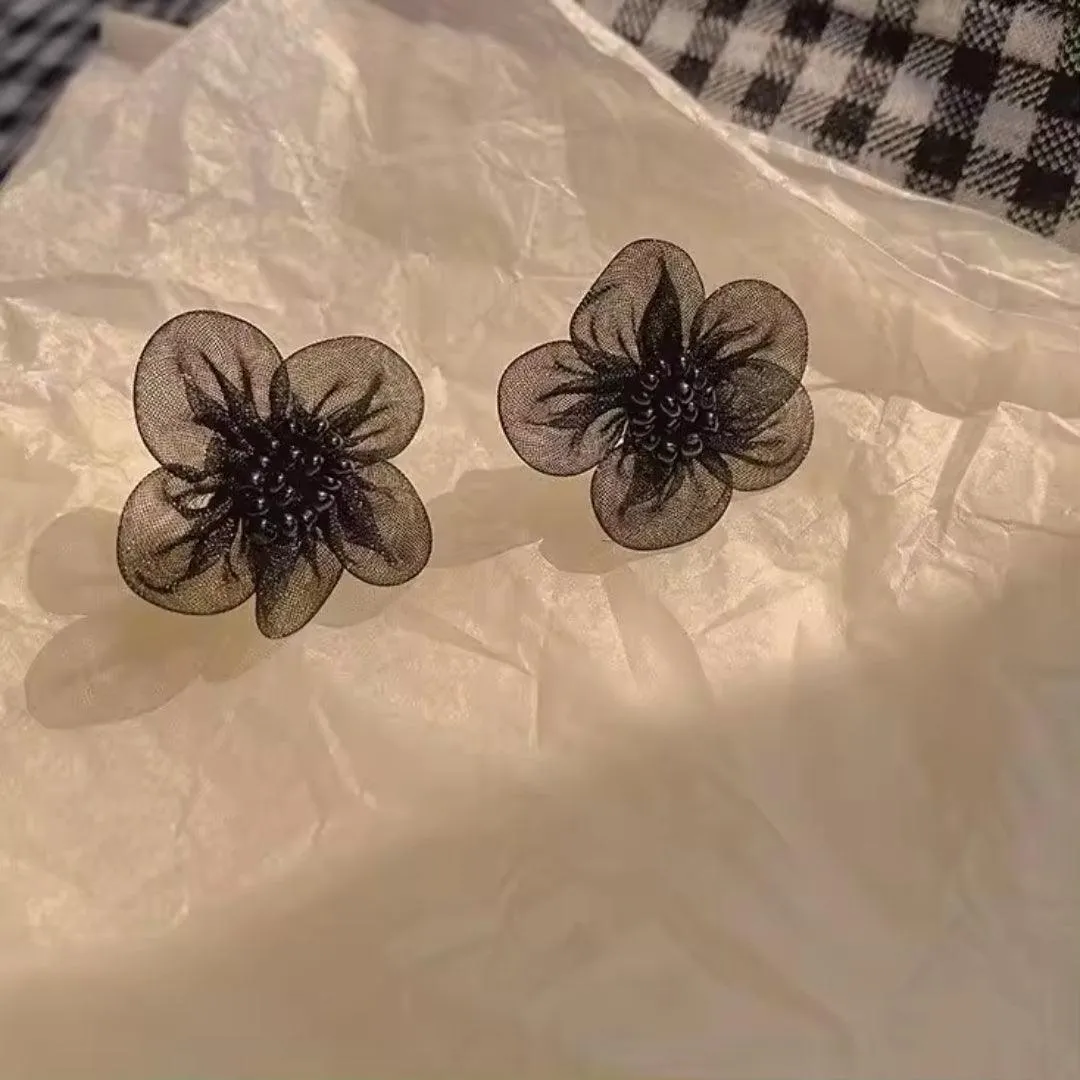 Black Sheer Flower Earrings