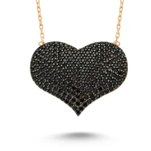 Black Silver Heart Necklace Pendant with Diamonds