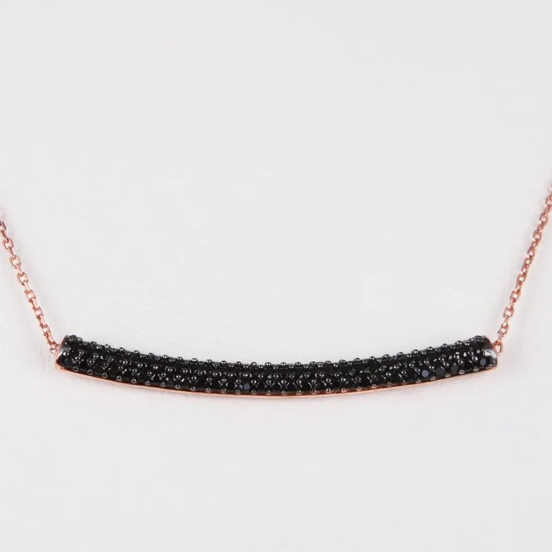 Black Tube Dainty Silver Necklace With Pendant