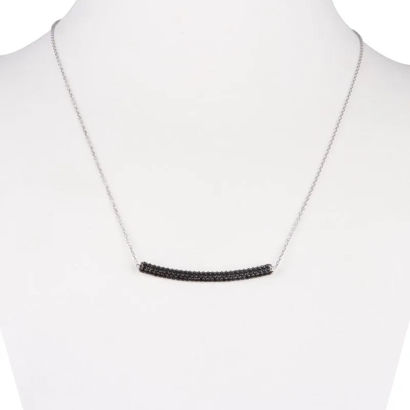 Black Tube Dainty Silver Necklace With Pendant