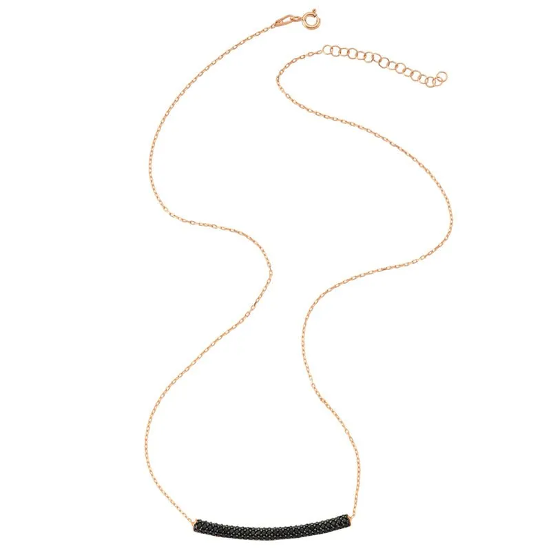 Black Tube Dainty Silver Necklace With Pendant