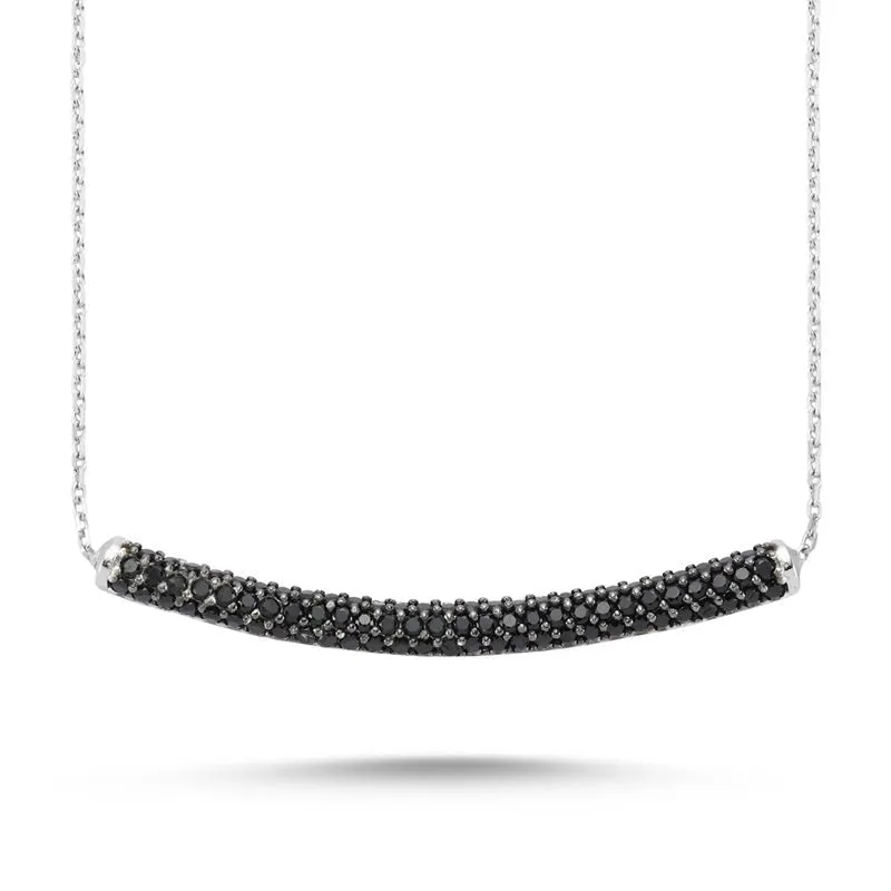 Black Tube Dainty Silver Necklace With Pendant