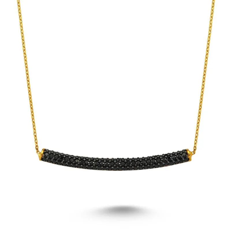 Black Tube Dainty Silver Necklace With Pendant