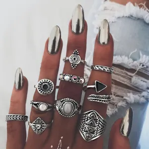 Bohemian 10pcs/Pack Vintage Blue stone Rings Lucky Stackable Midi Rings Set Knuckle Ring Rings for Women Jewelry Party