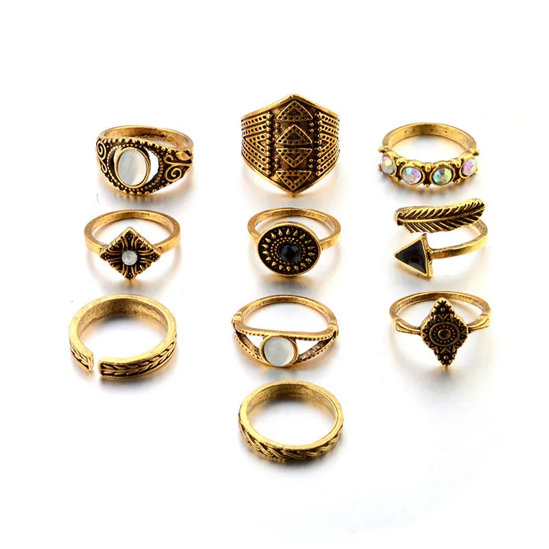 Bohemian 10pcs/Pack Vintage Blue stone Rings Lucky Stackable Midi Rings Set Knuckle Ring Rings for Women Jewelry Party