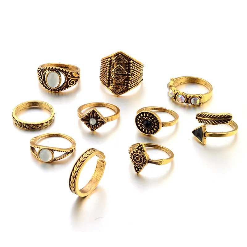 Bohemian 10pcs/Pack Vintage Blue stone Rings Lucky Stackable Midi Rings Set Knuckle Ring Rings for Women Jewelry Party