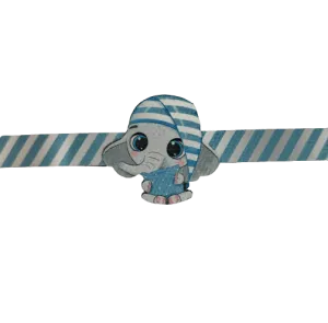 Canvas Design Baby Elephant With Blue Stripes Blue Rakhi/Band For Kids Ages 3-12 Years