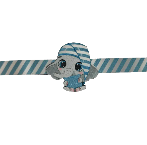 Canvas Design Baby Elephant With Blue Stripes Blue Rakhi/Band For Kids Ages 3-12 Years