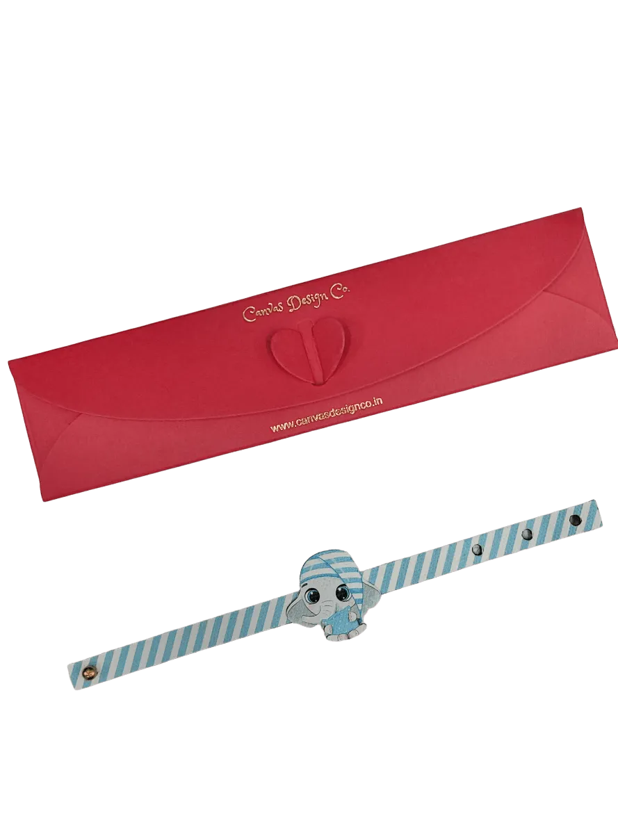Canvas Design Baby Elephant With Blue Stripes Blue Rakhi/Band For Kids Ages 3-12 Years