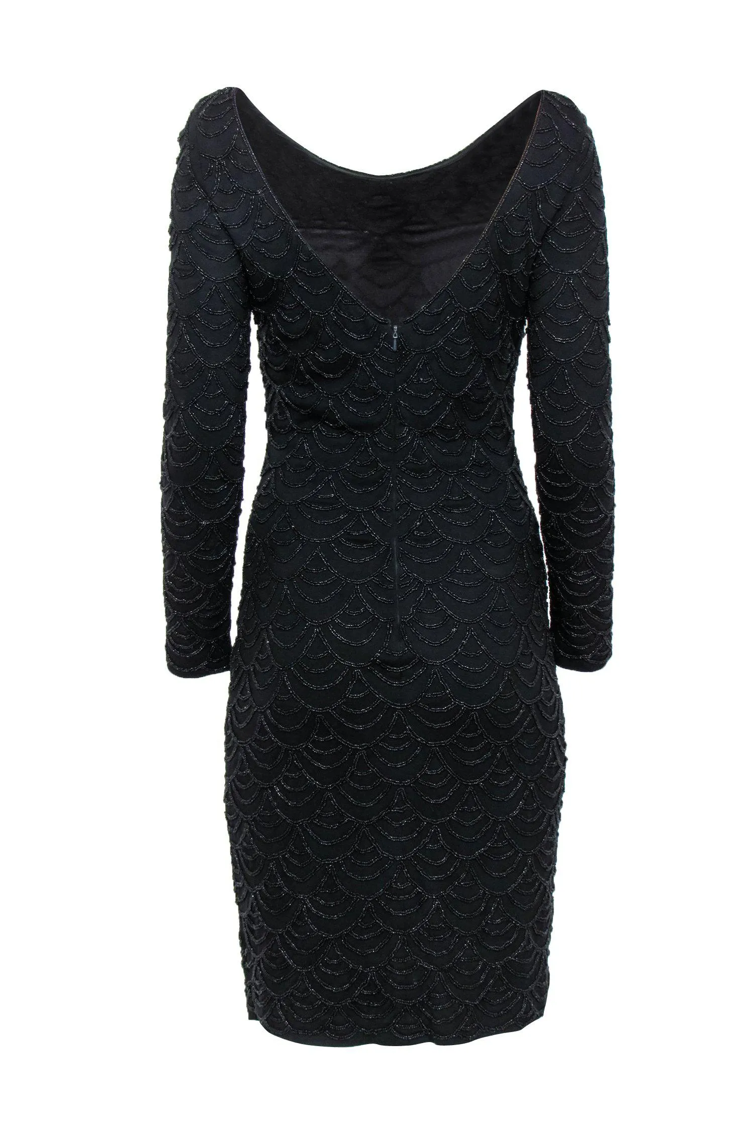 Carmen Marc Valvo - Black Beaded Long Sleeve Midi Dress Sz M