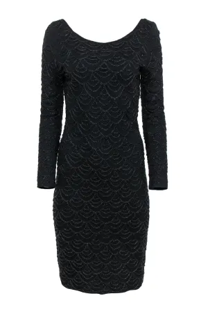 Carmen Marc Valvo - Black Beaded Long Sleeve Midi Dress Sz M
