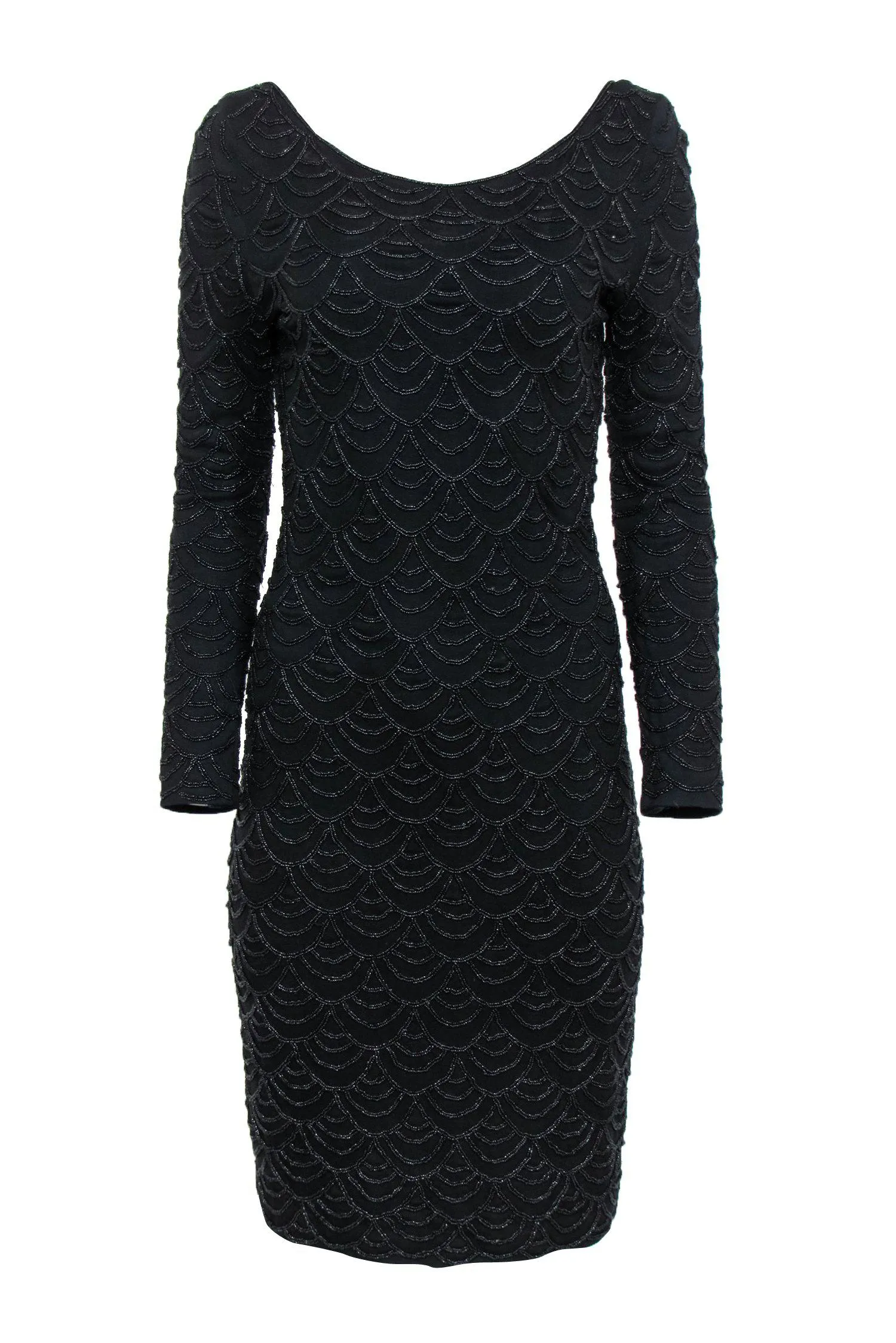 Carmen Marc Valvo - Black Beaded Long Sleeve Midi Dress Sz M