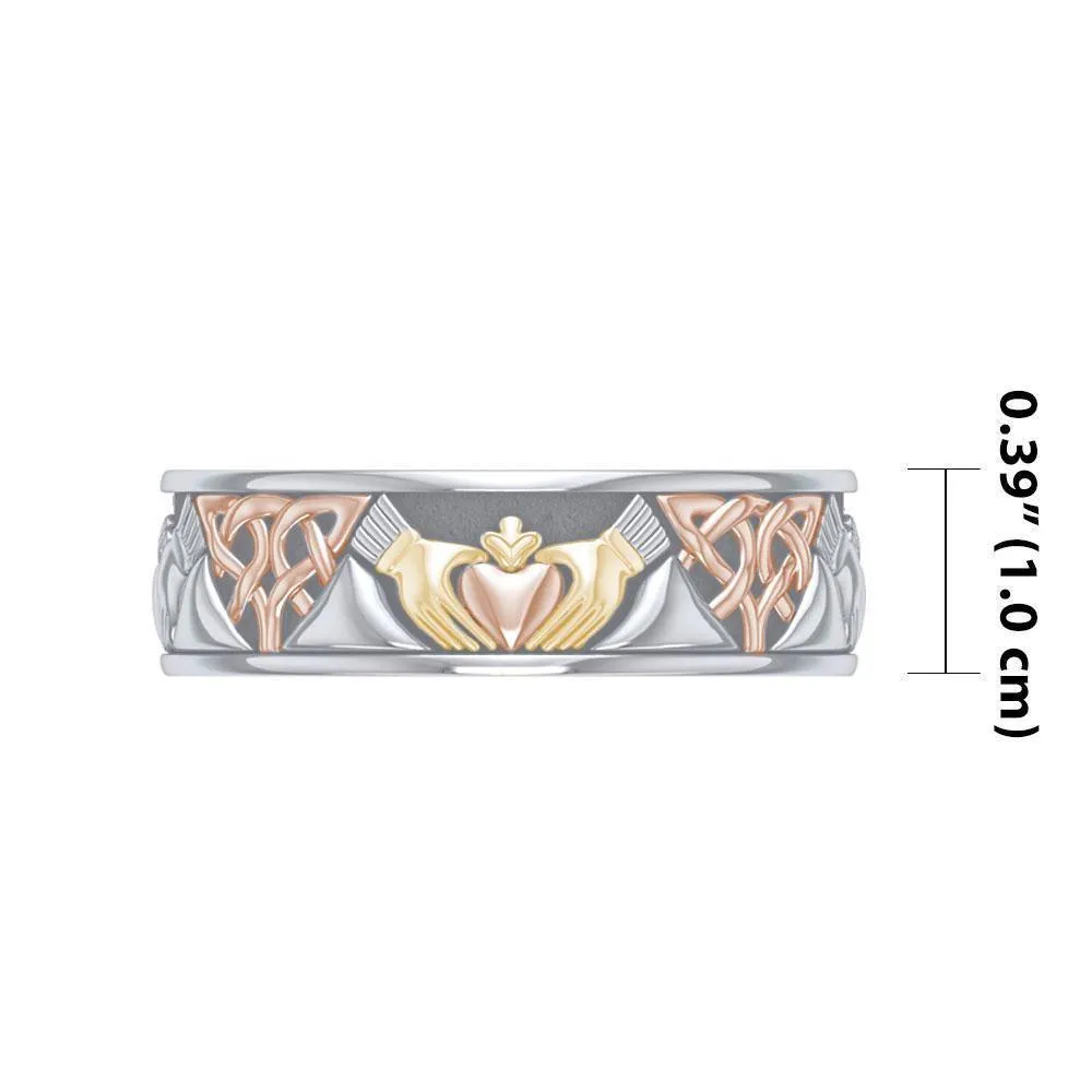 Celtic Knotwork Claddagh Three Tone Ring OTR3355