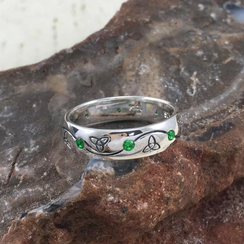 Celtic Knotwork Trinity Sterling Silver Ring with Gemstones TRI1475