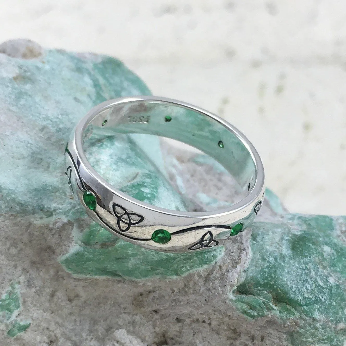 Celtic Knotwork Trinity Sterling Silver Ring with Gemstones TRI1475