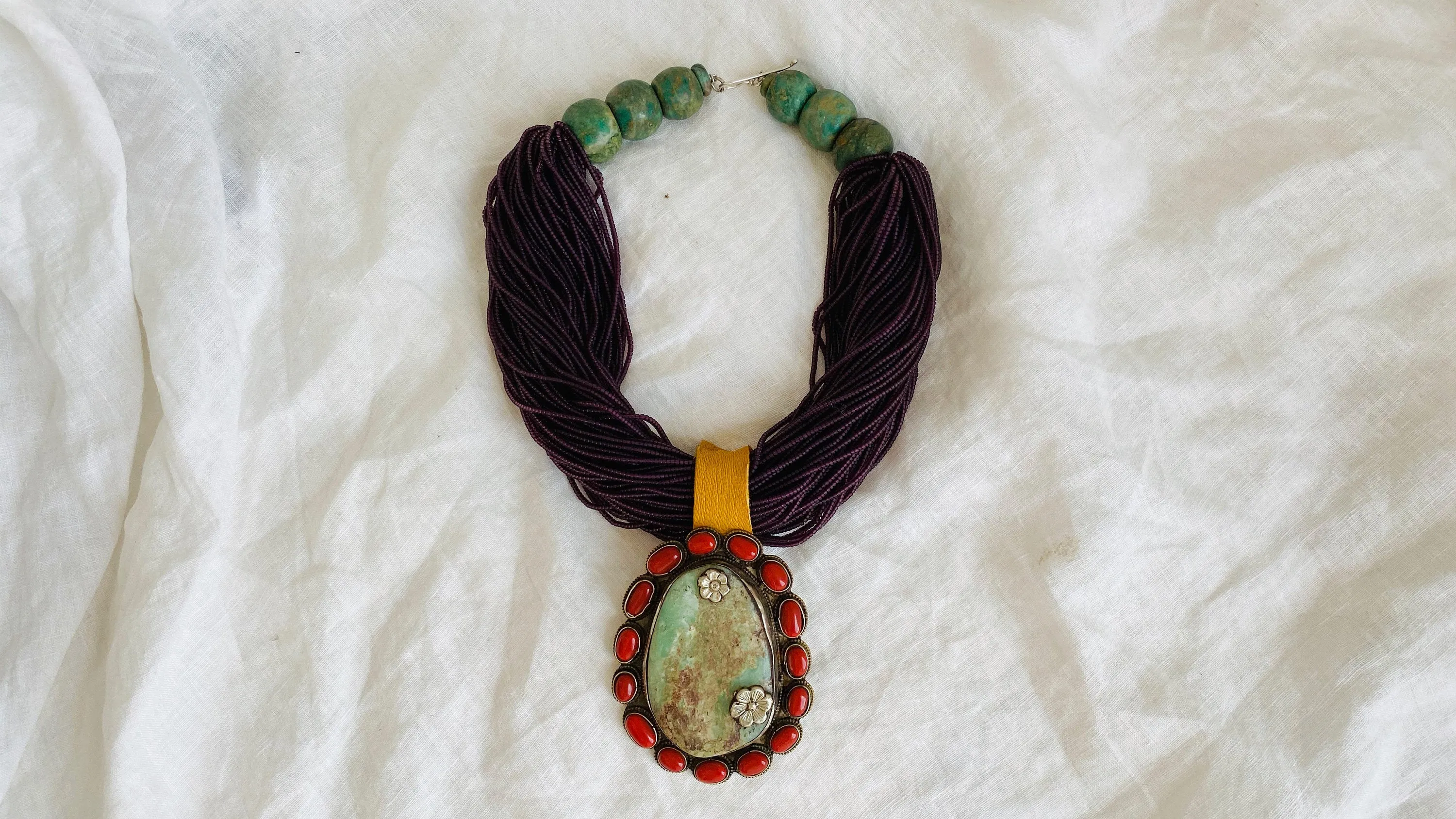 Chrysoprase Pendant Multi-Strand Necklace. Nepalese