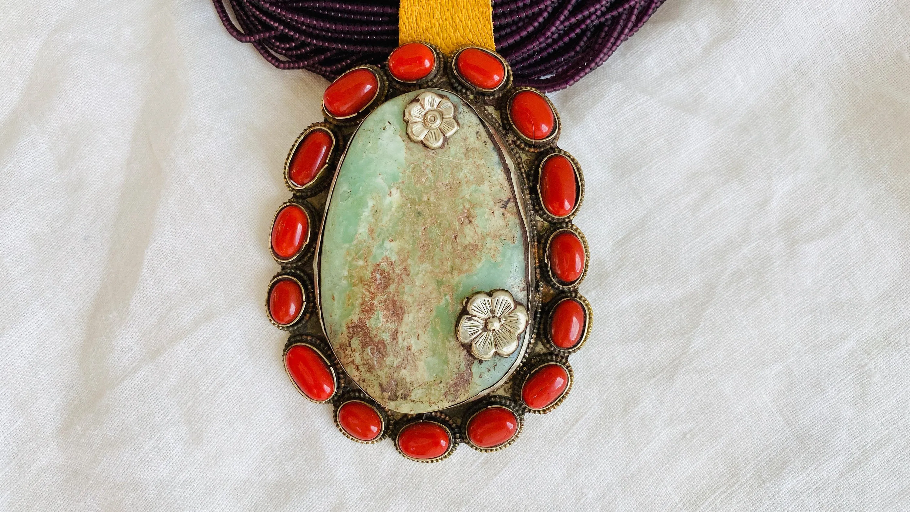 Chrysoprase Pendant Multi-Strand Necklace. Nepalese
