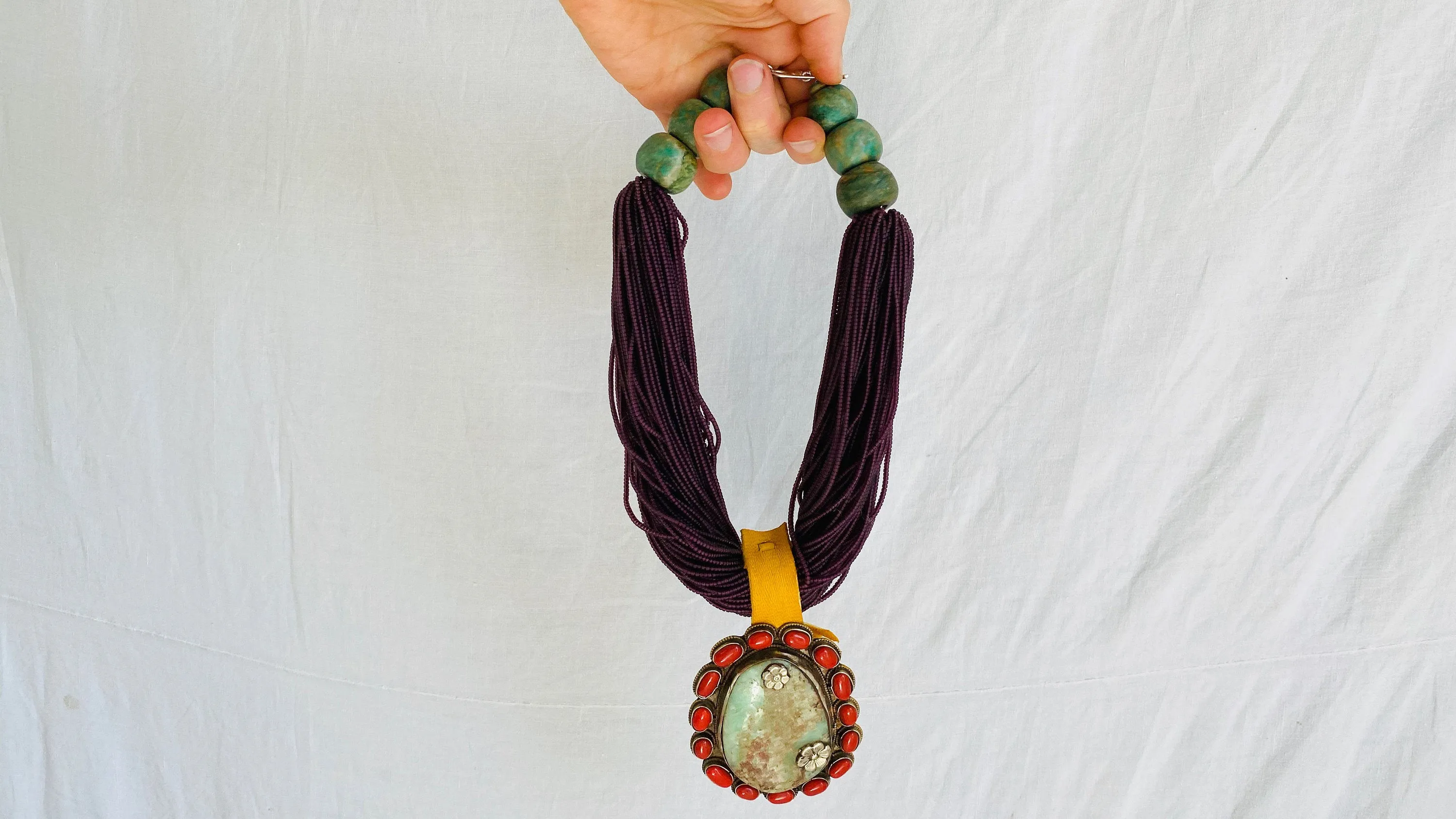 Chrysoprase Pendant Multi-Strand Necklace. Nepalese