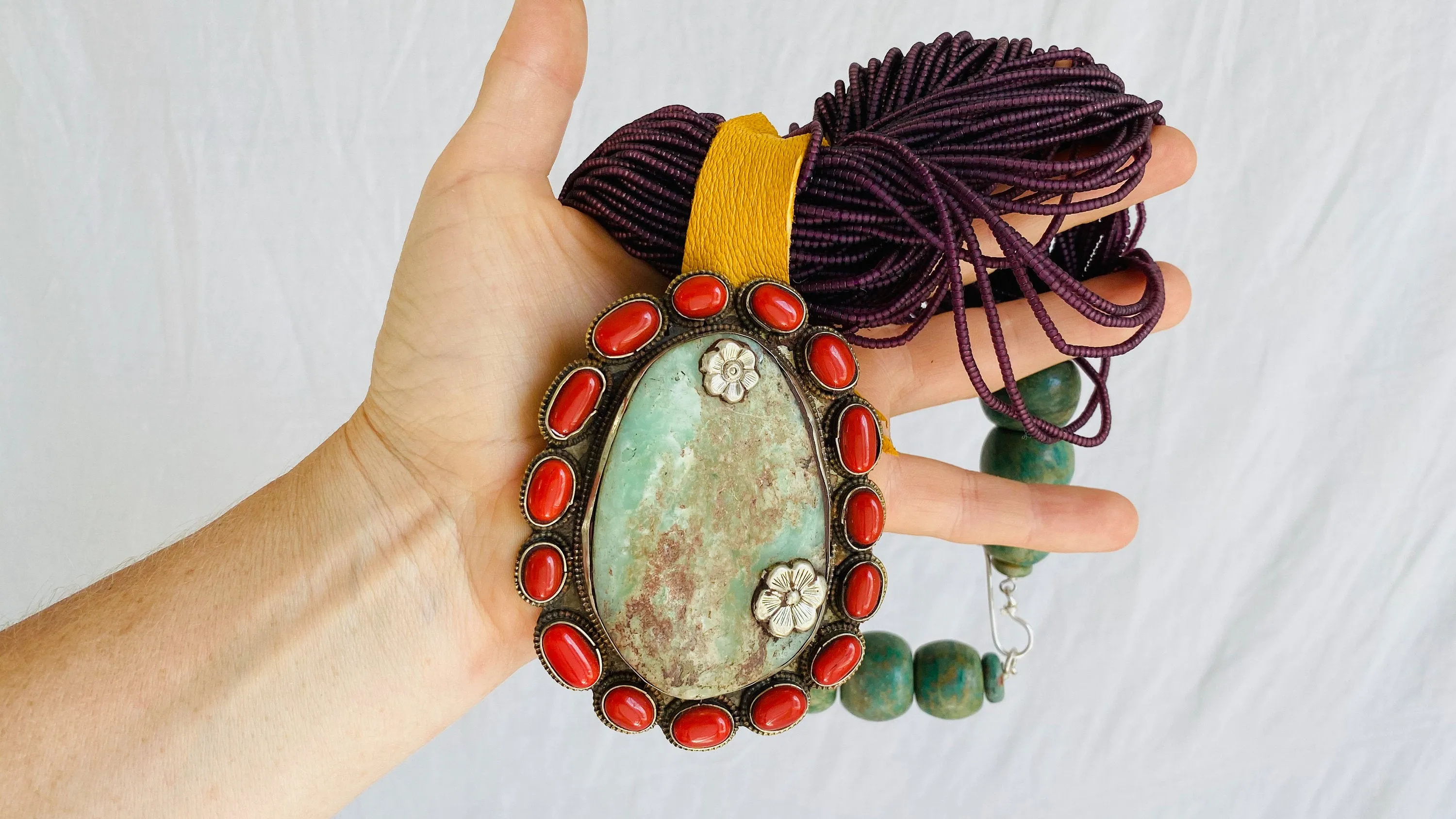 Chrysoprase Pendant Multi-Strand Necklace. Nepalese