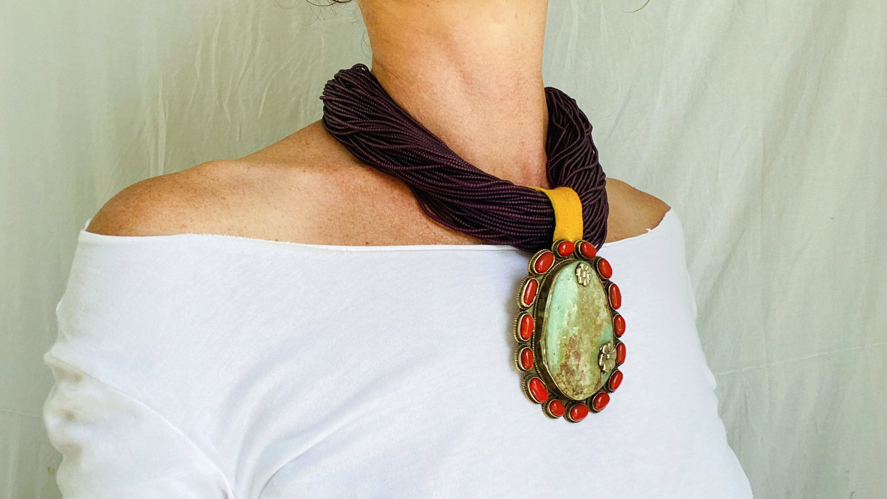 Chrysoprase Pendant Multi-Strand Necklace. Nepalese