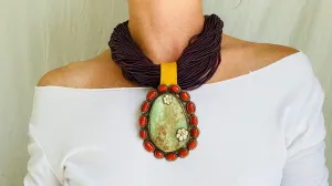 Chrysoprase Pendant Multi-Strand Necklace. Nepalese
