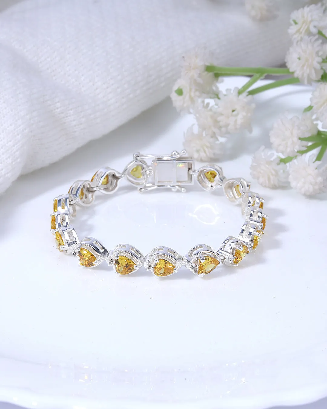 Citrine Heart Shaped Zirconia Bracelet with White Accents