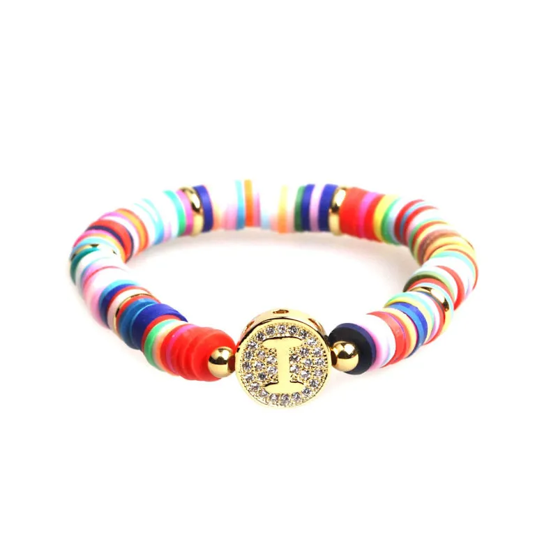Colorful Zircon Encrusted Personalized A-Z Initial Charm Bracelets