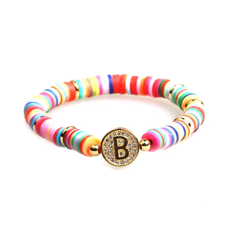 Colorful Zircon Encrusted Personalized A-Z Initial Charm Bracelets
