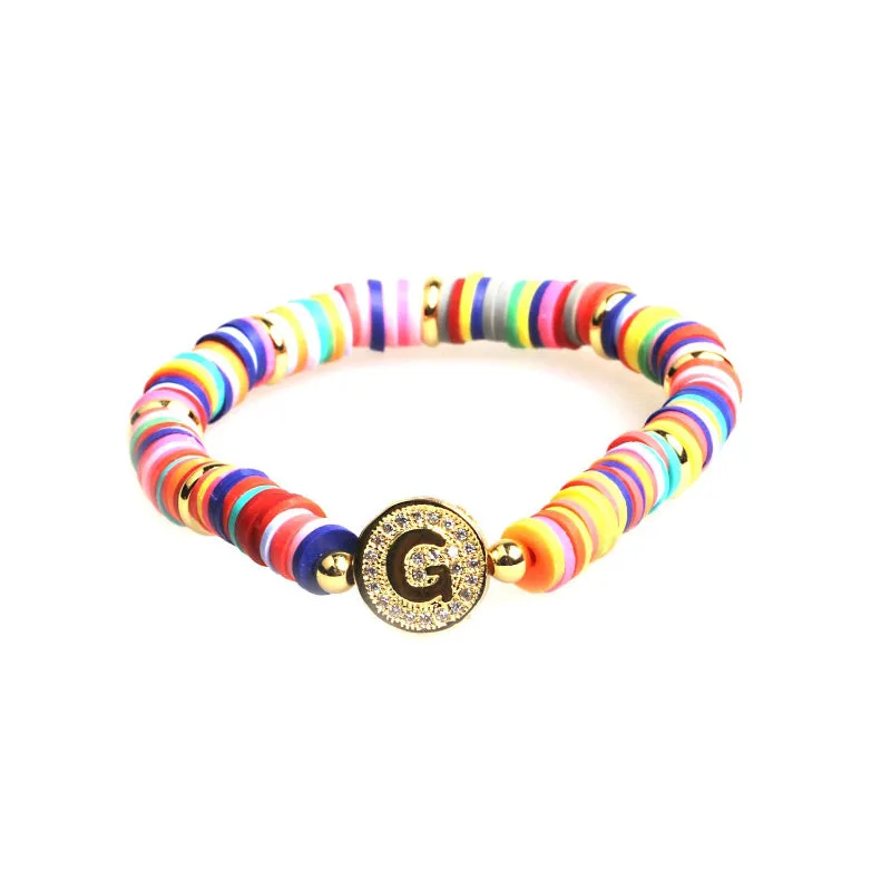 Colorful Zircon Encrusted Personalized A-Z Initial Charm Bracelets