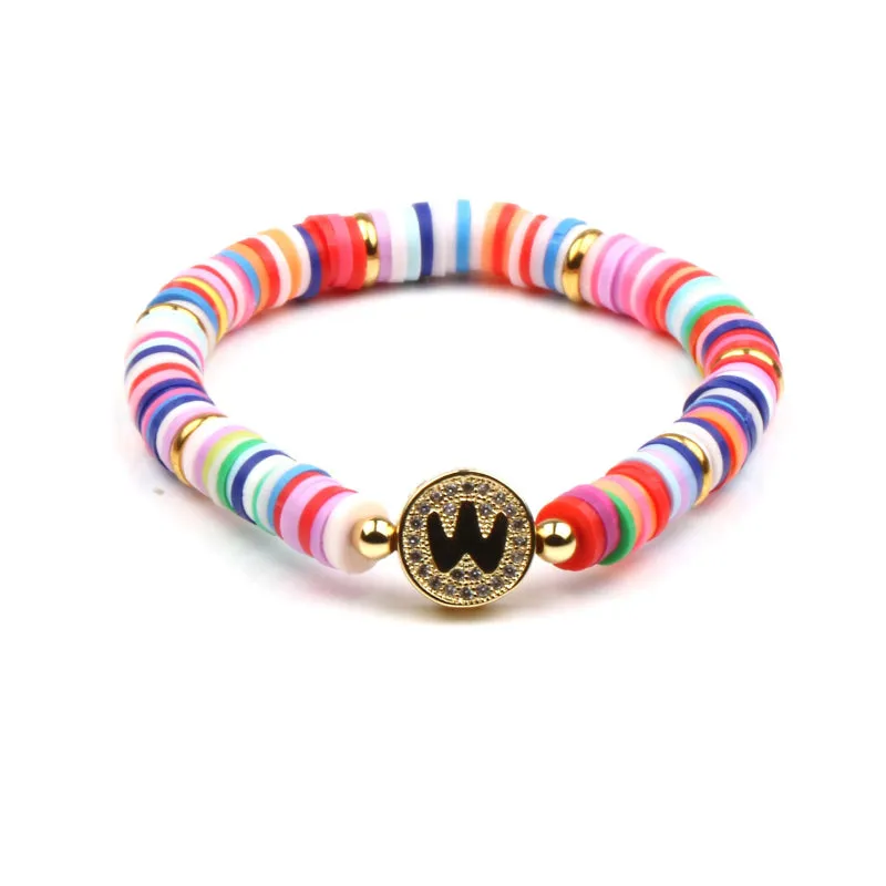 Colorful Zircon Encrusted Personalized A-Z Initial Charm Bracelets