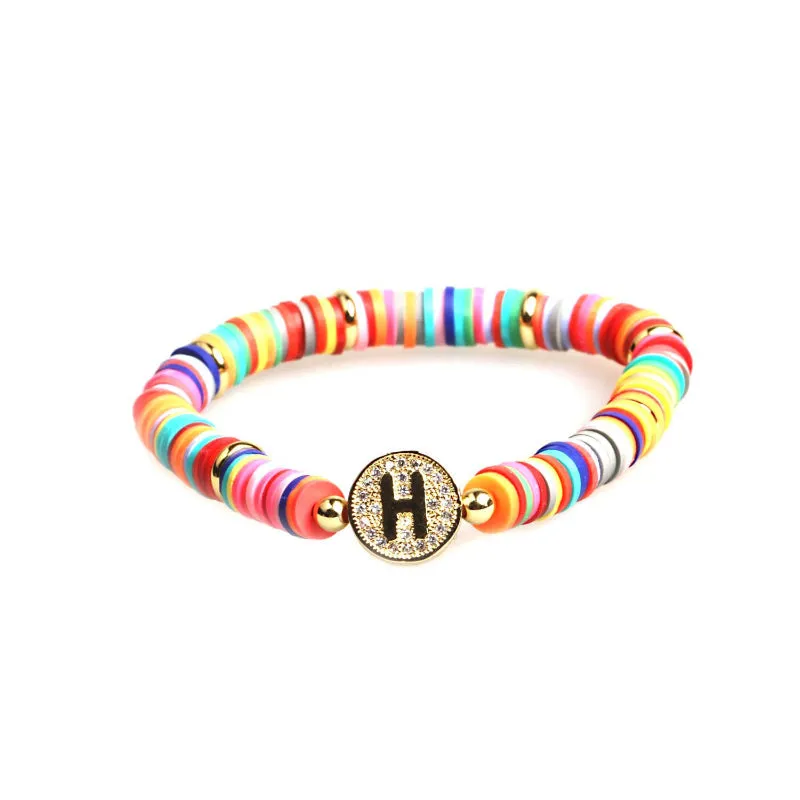 Colorful Zircon Encrusted Personalized A-Z Initial Charm Bracelets