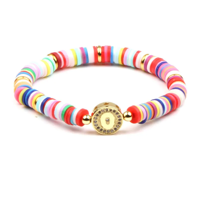 Colorful Zircon Encrusted Personalized A-Z Initial Charm Bracelets