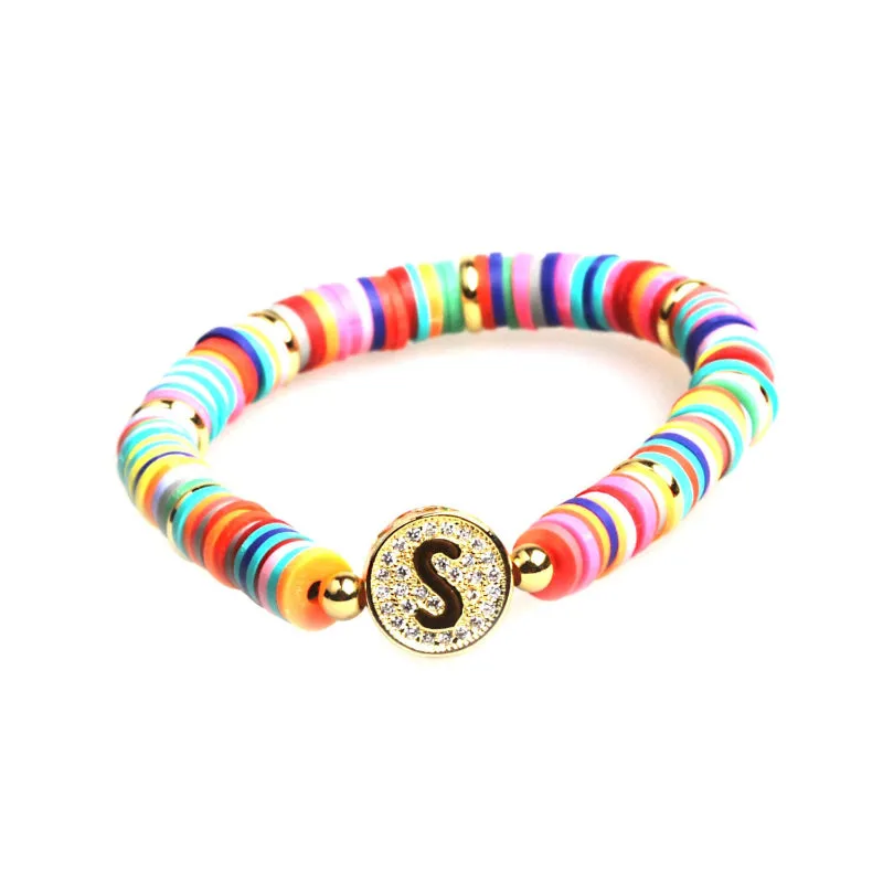 Colorful Zircon Encrusted Personalized A-Z Initial Charm Bracelets