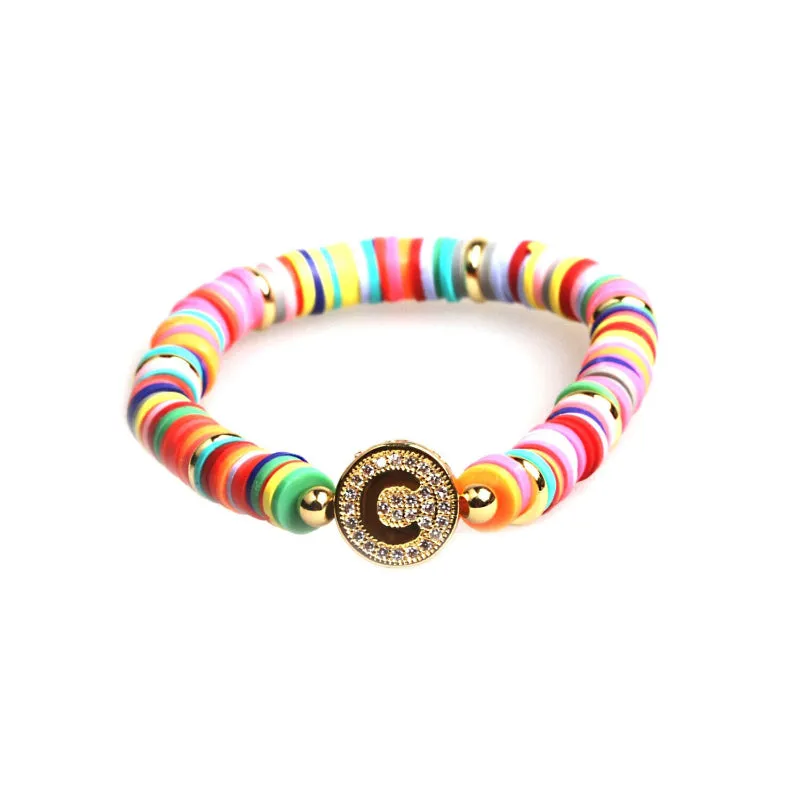 Colorful Zircon Encrusted Personalized A-Z Initial Charm Bracelets