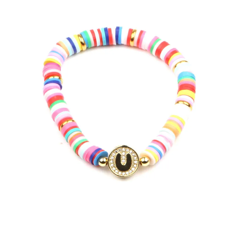 Colorful Zircon Encrusted Personalized A-Z Initial Charm Bracelets