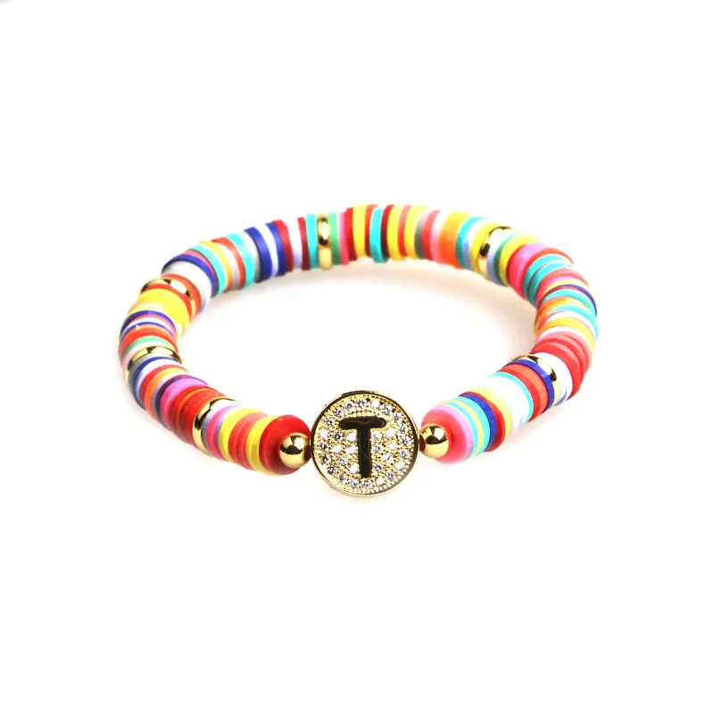 Colorful Zircon Encrusted Personalized A-Z Initial Charm Bracelets