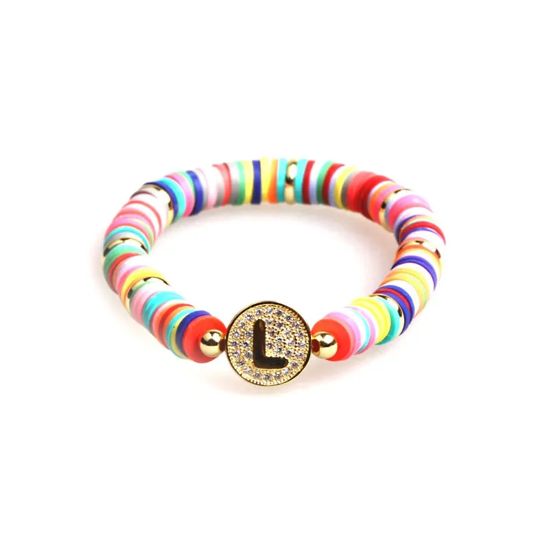 Colorful Zircon Encrusted Personalized A-Z Initial Charm Bracelets