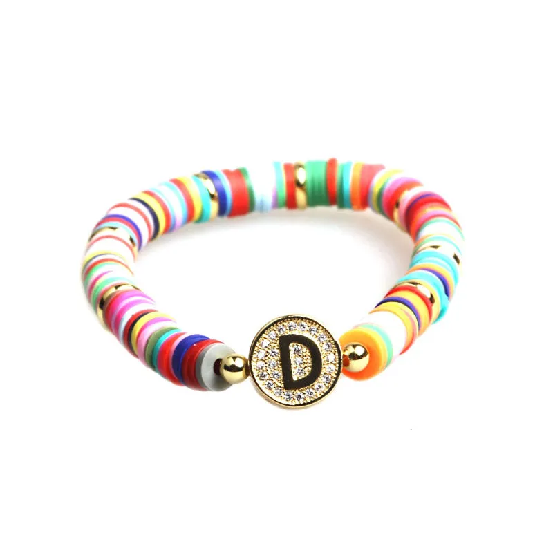 Colorful Zircon Encrusted Personalized A-Z Initial Charm Bracelets