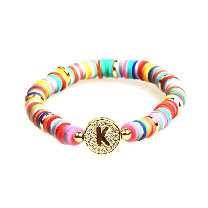 Colorful Zircon Encrusted Personalized A-Z Initial Charm Bracelets