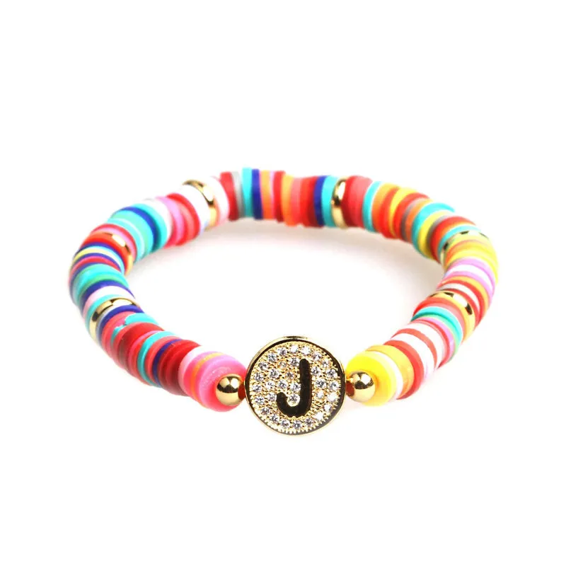 Colorful Zircon Encrusted Personalized A-Z Initial Charm Bracelets