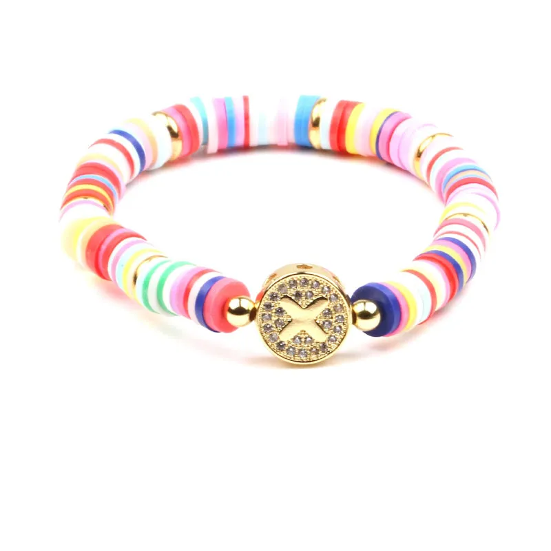 Colorful Zircon Encrusted Personalized A-Z Initial Charm Bracelets