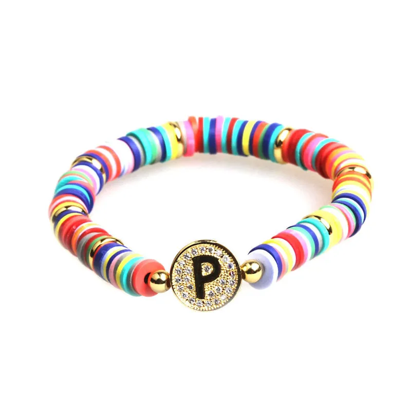 Colorful Zircon Encrusted Personalized A-Z Initial Charm Bracelets