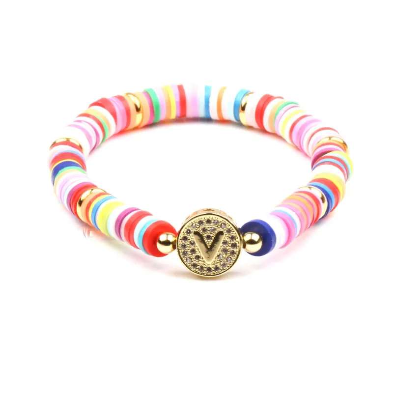 Colorful Zircon Encrusted Personalized A-Z Initial Charm Bracelets