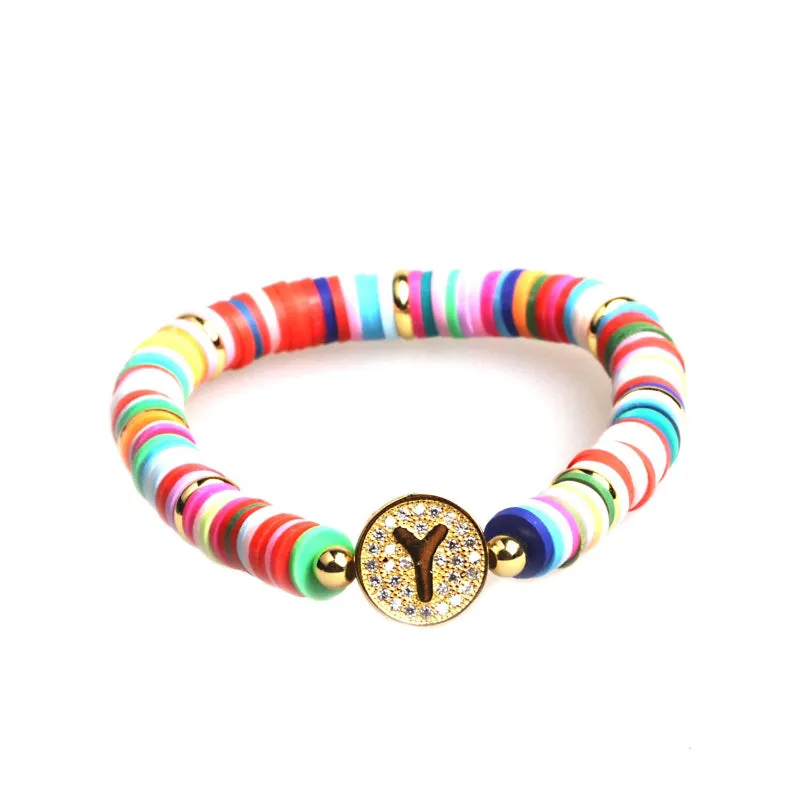 Colorful Zircon Encrusted Personalized A-Z Initial Charm Bracelets
