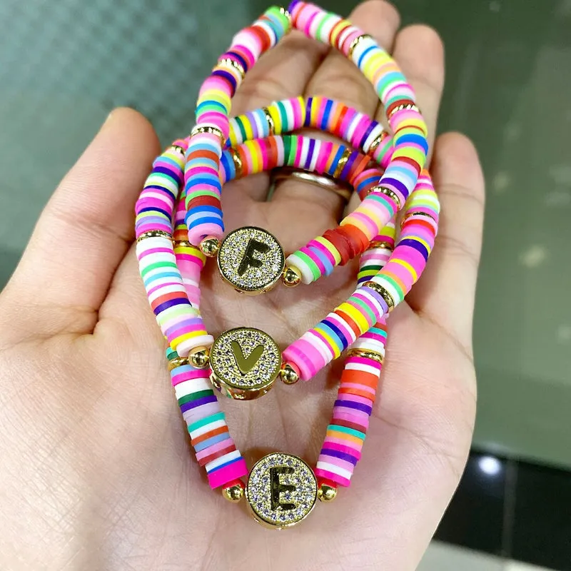 Colorful Zircon Encrusted Personalized A-Z Initial Charm Bracelets