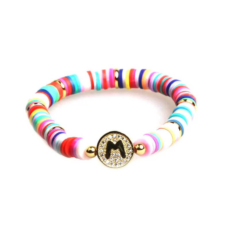 Colorful Zircon Encrusted Personalized A-Z Initial Charm Bracelets