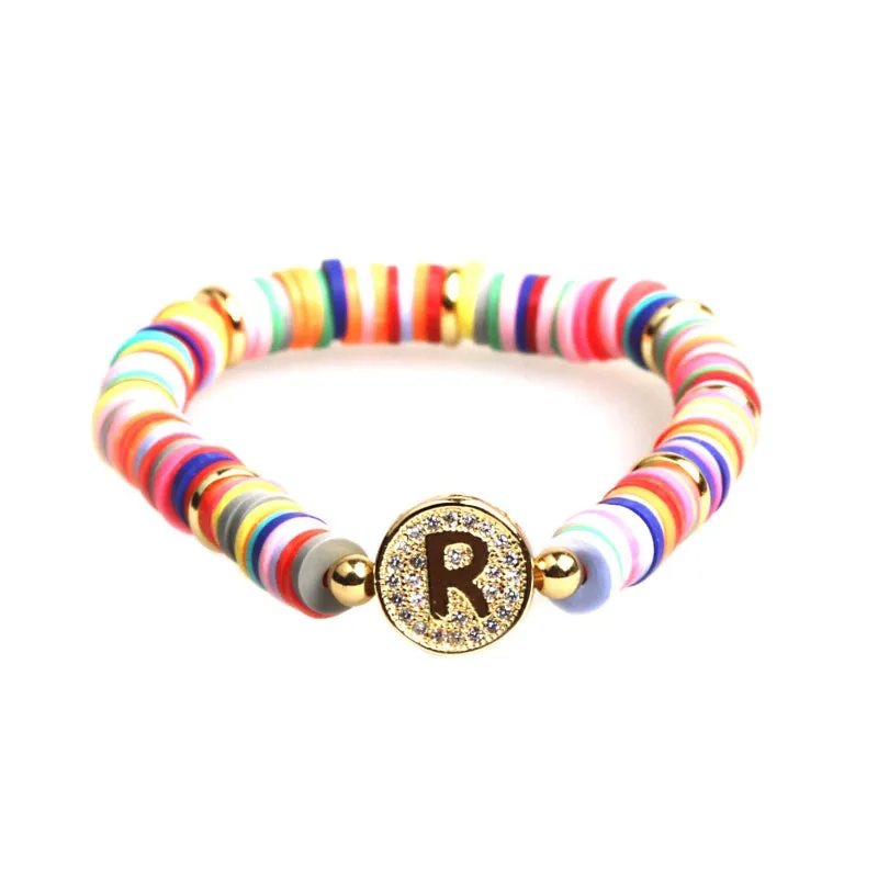 Colorful Zircon Encrusted Personalized A-Z Initial Charm Bracelets