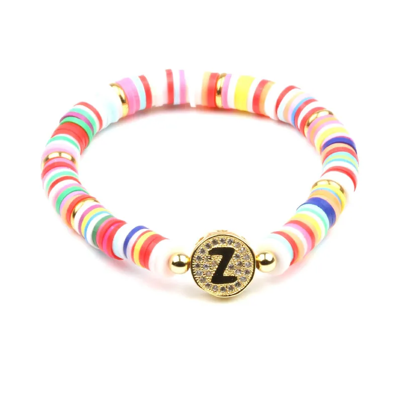 Colorful Zircon Encrusted Personalized A-Z Initial Charm Bracelets