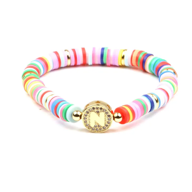 Colorful Zircon Encrusted Personalized A-Z Initial Charm Bracelets